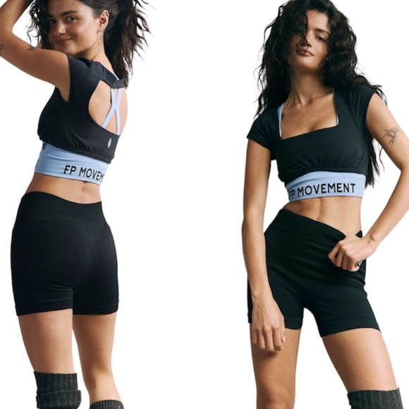 NWT Free People Movement Happiness Runs Prajna black ribbed 4' bike shorts XS/S - Picture 3 of 13